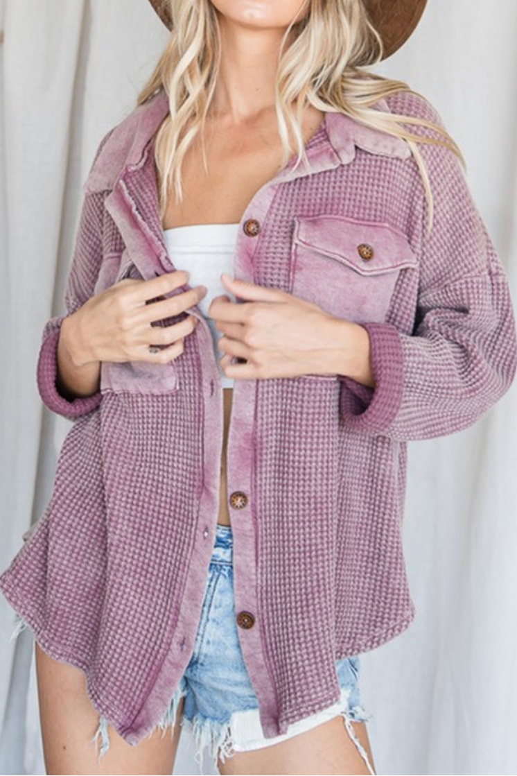 55. PLUS Distressed Waffle Button Up