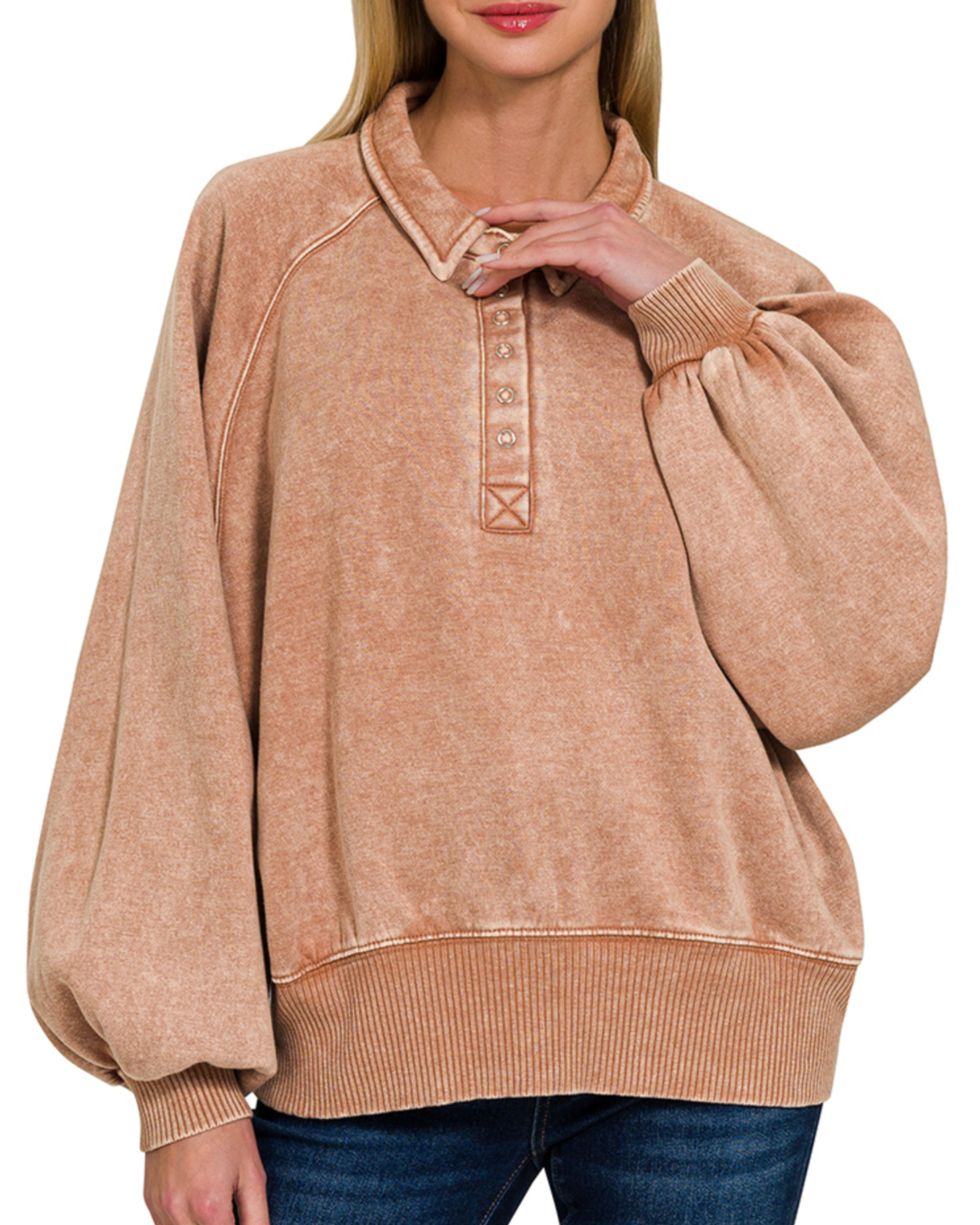 36. Acid Washed Button Pullover