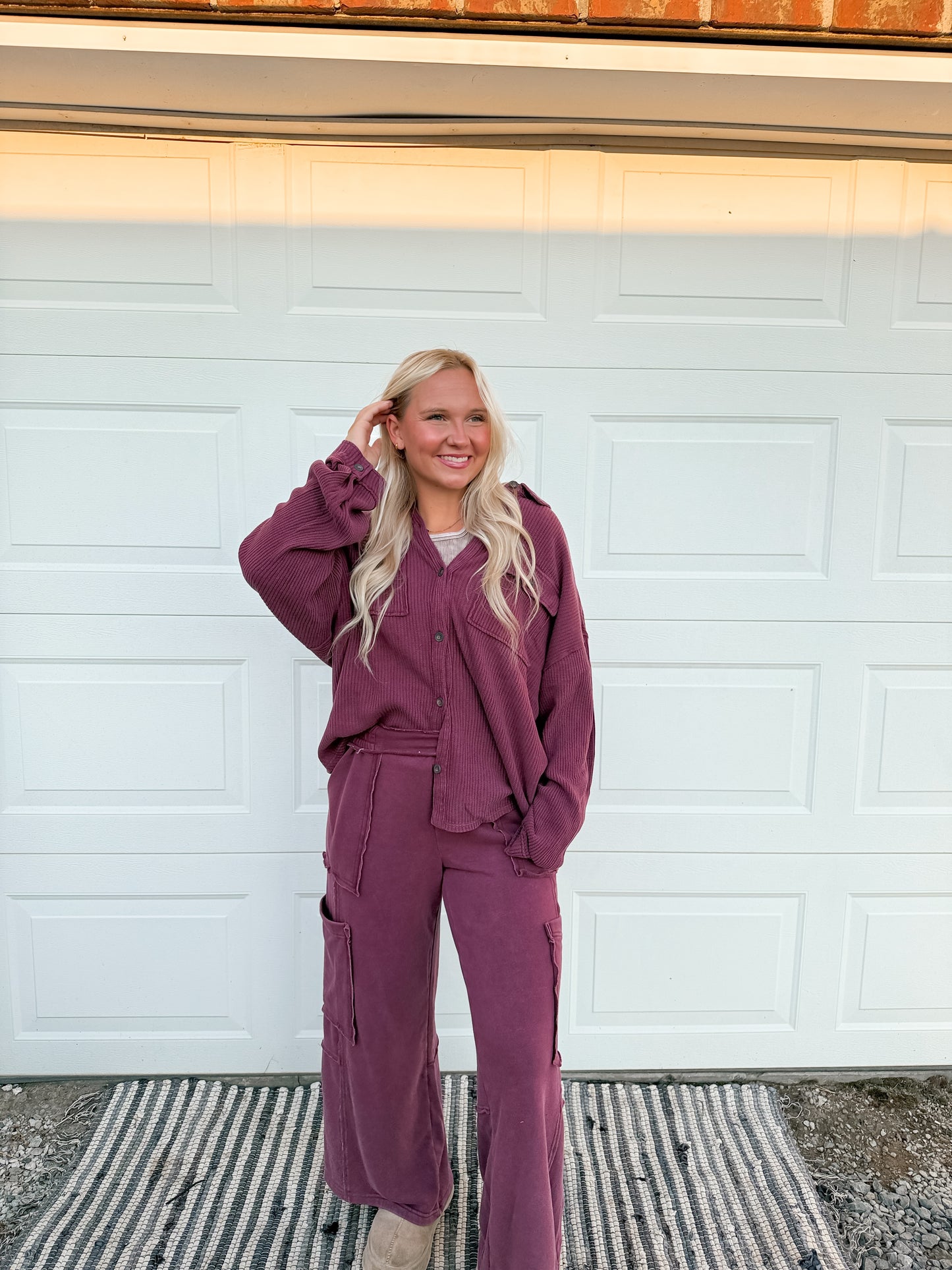 Oversized Waffle Button Up 2