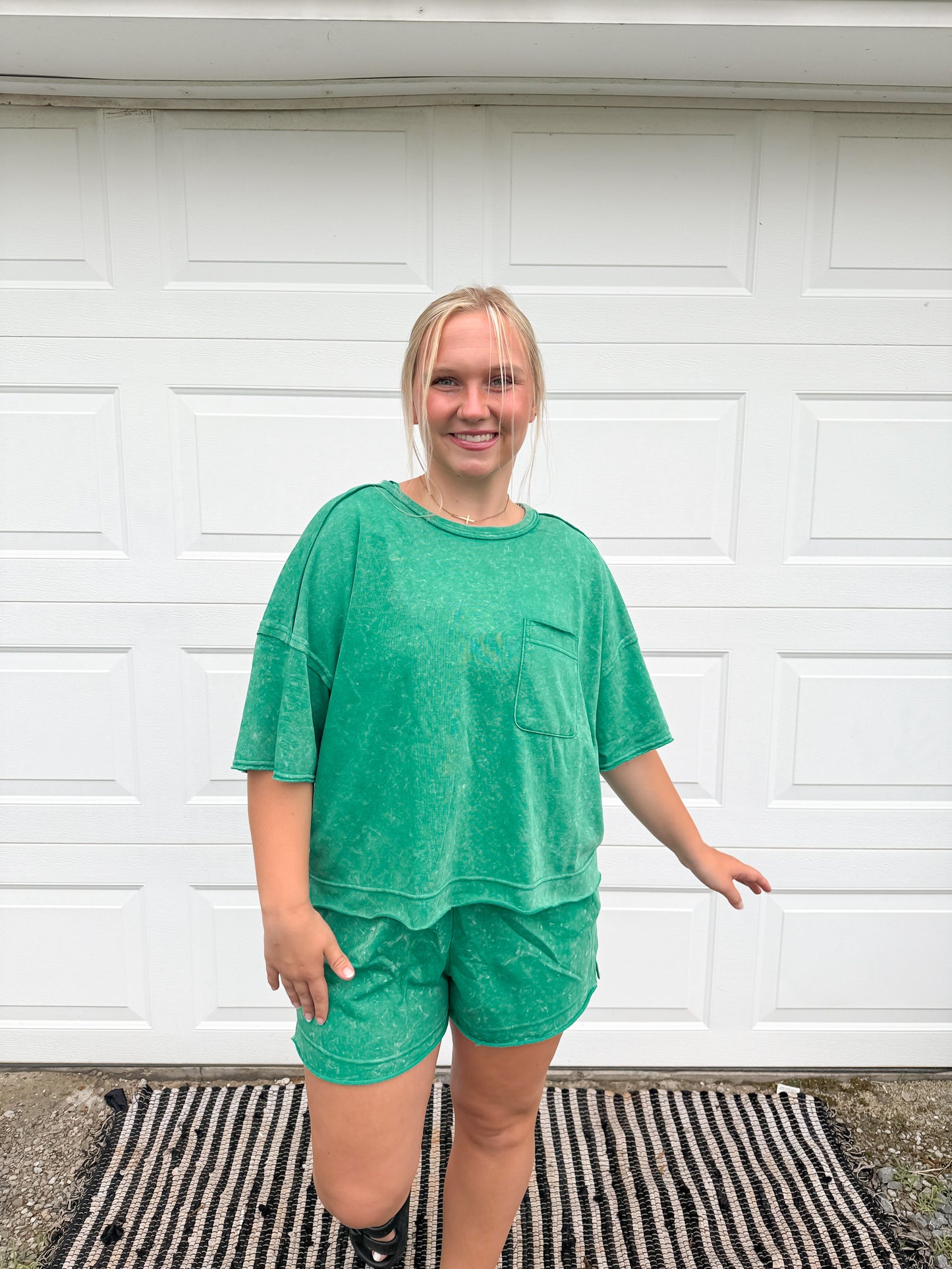 Washed Pocket Matching Short Set