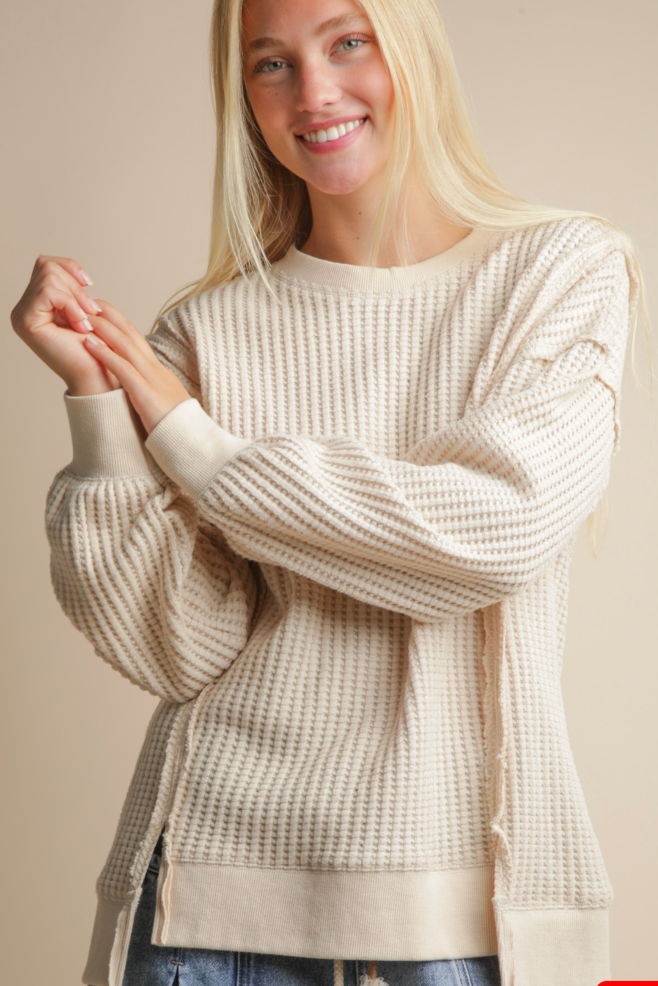 51. Oversized Waffle Knit Casual Top