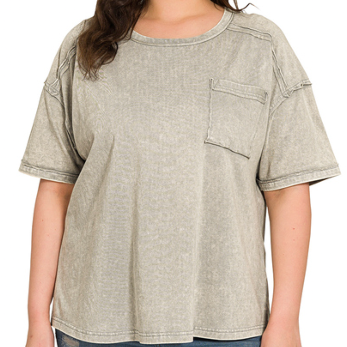 Acid Washed Pocket Tee Plus