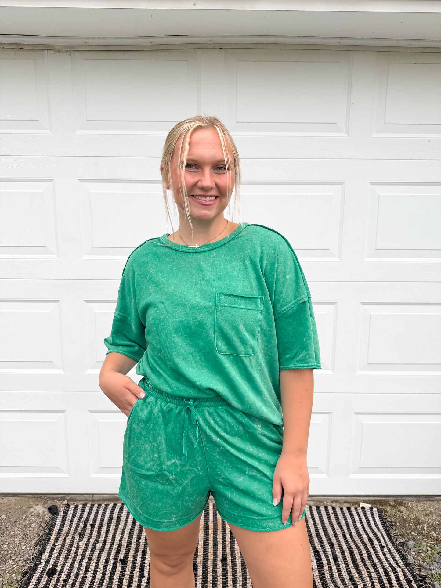 Washed Pocket Matching Short Set