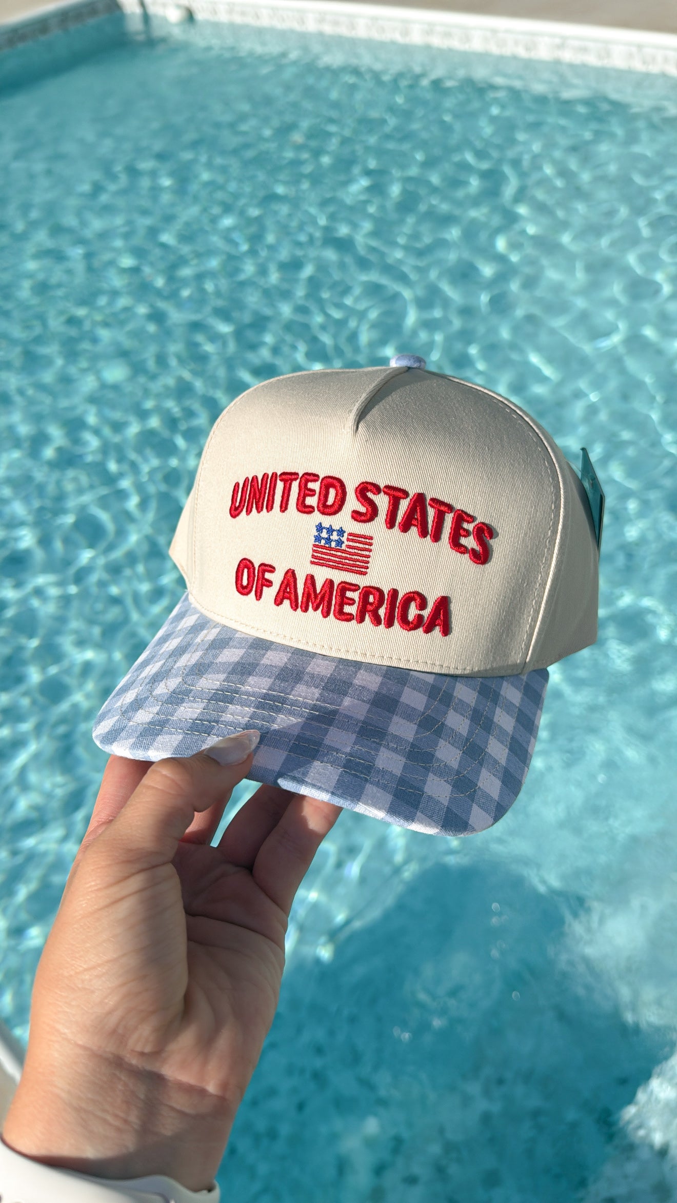 Blue Gingham "United States of America" Hat