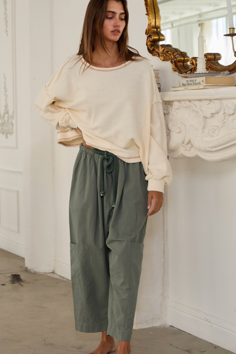 47. Terry Cloth Open Back Long Sleeve