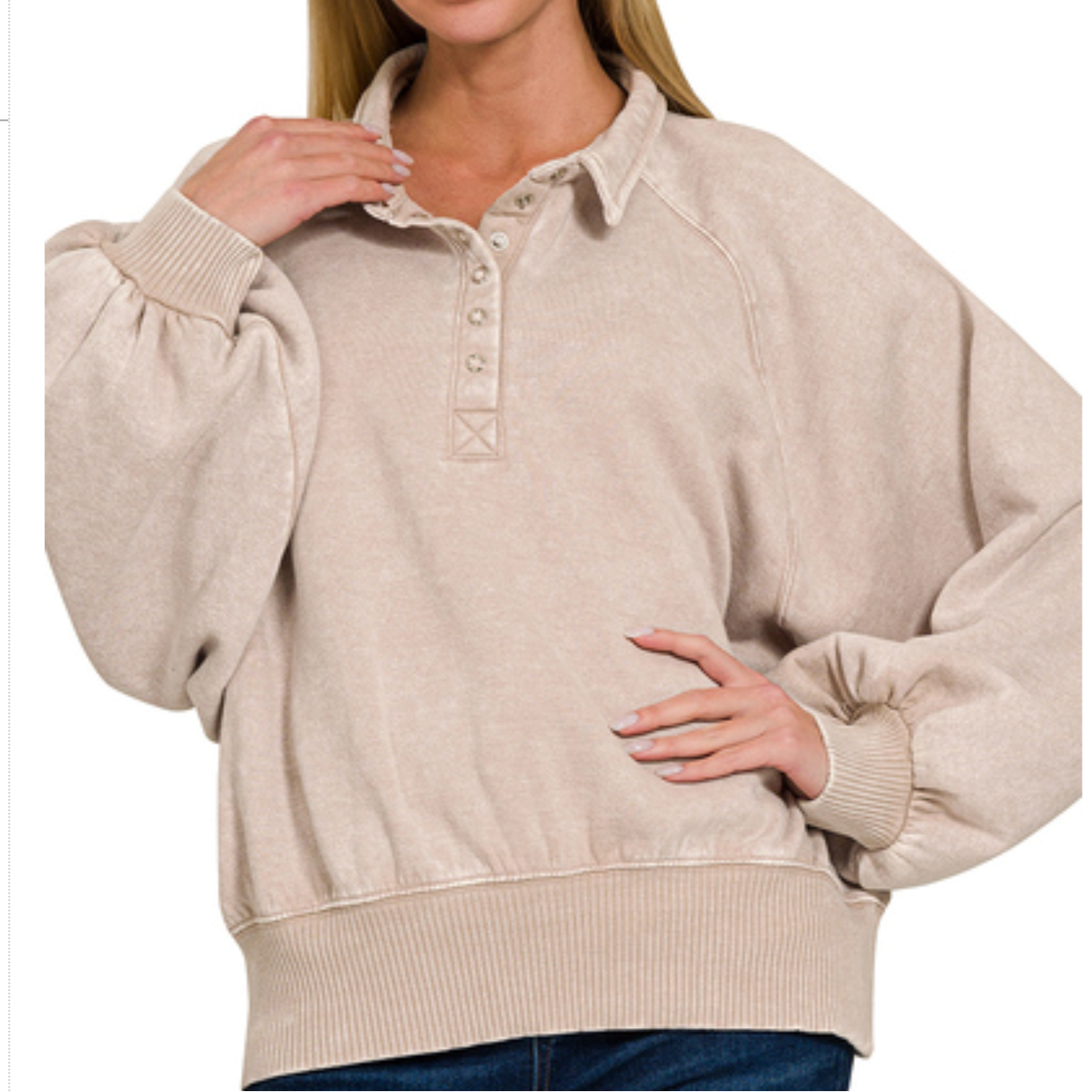 36. Acid Washed Button Pullover