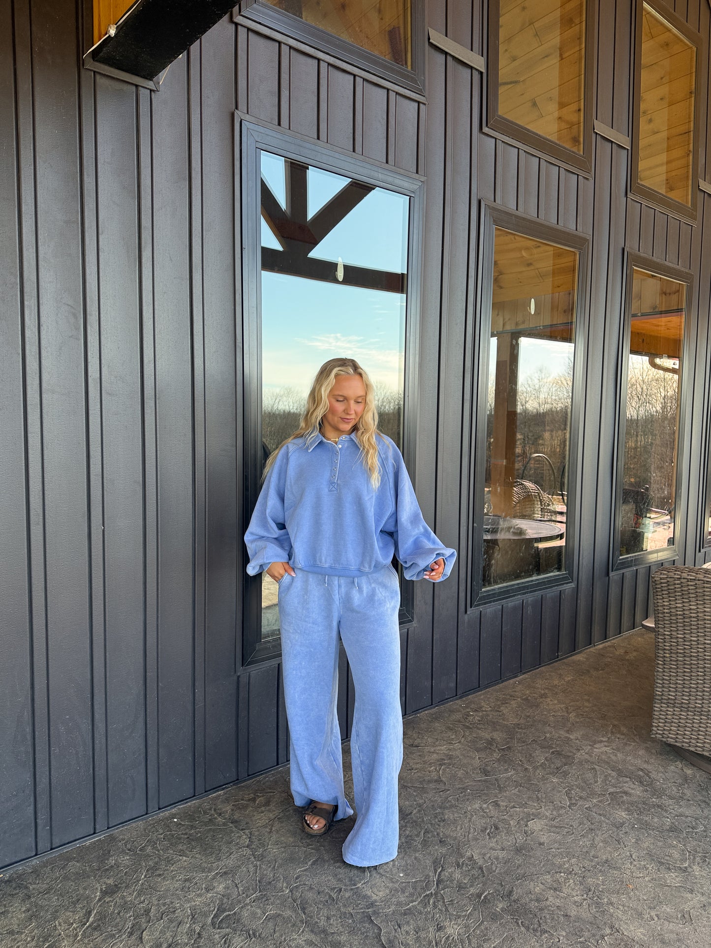 158. Acid Wash Fleece Button Pullover