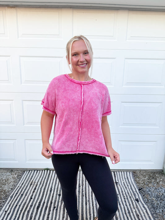 63. Waffle Acid Washed Top