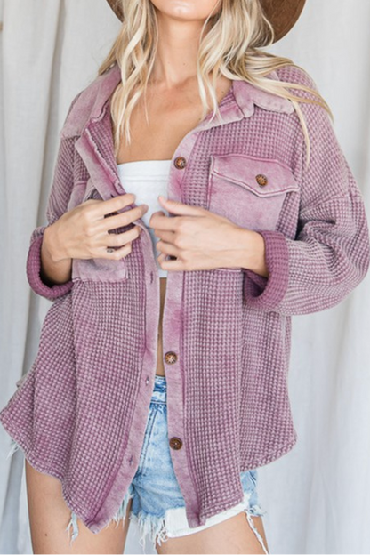 55. PLUS Distressed Waffle Button Up