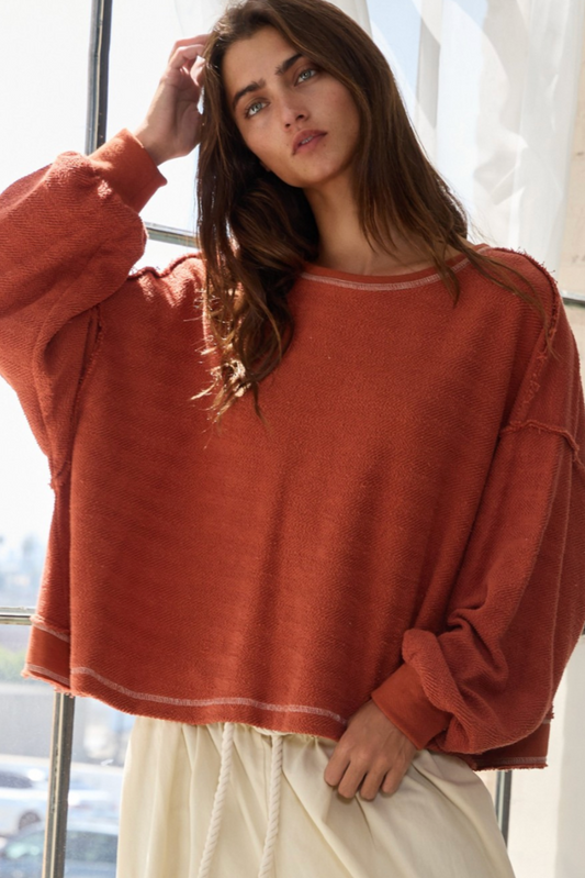 47. Terry Cloth Open Back Long Sleeve
