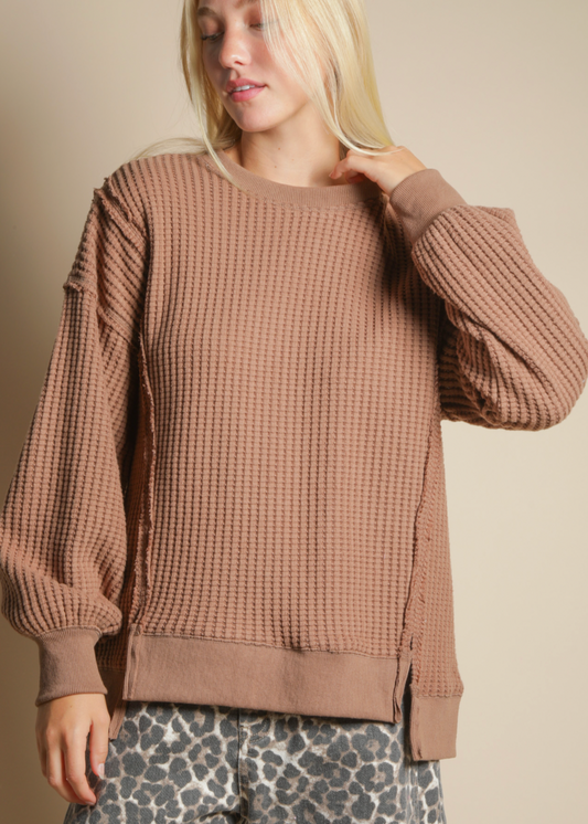 51. Oversized Waffle Knit Casual Top