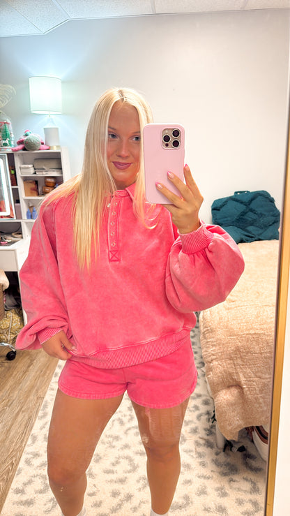 158. Acid Wash Fleece Button Pullover