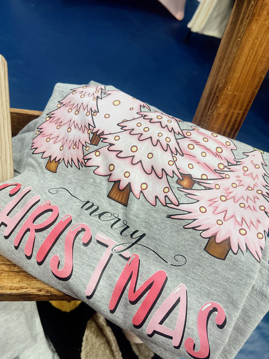 Pink Merry Christmas Graphic Tee