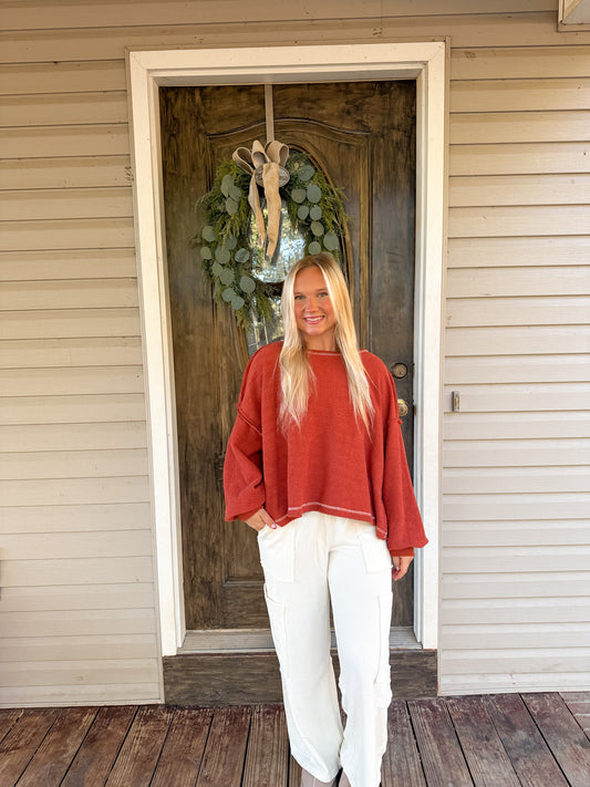 47. Terry Cloth Open Back Long Sleeve