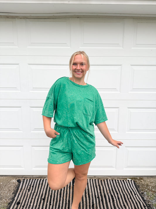 Washed Pocket Matching Short Set