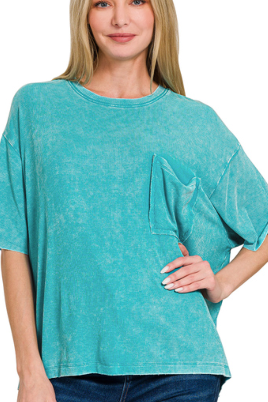 Washed Stretchy Pocket Top