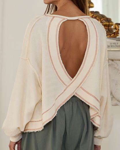 47. Terry Cloth Open Back Long Sleeve