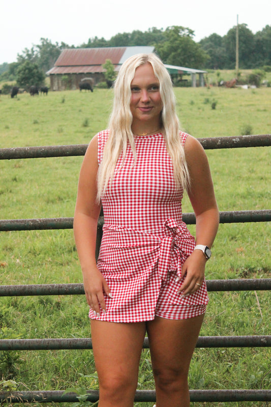 #31. Gingham Wrap Romper