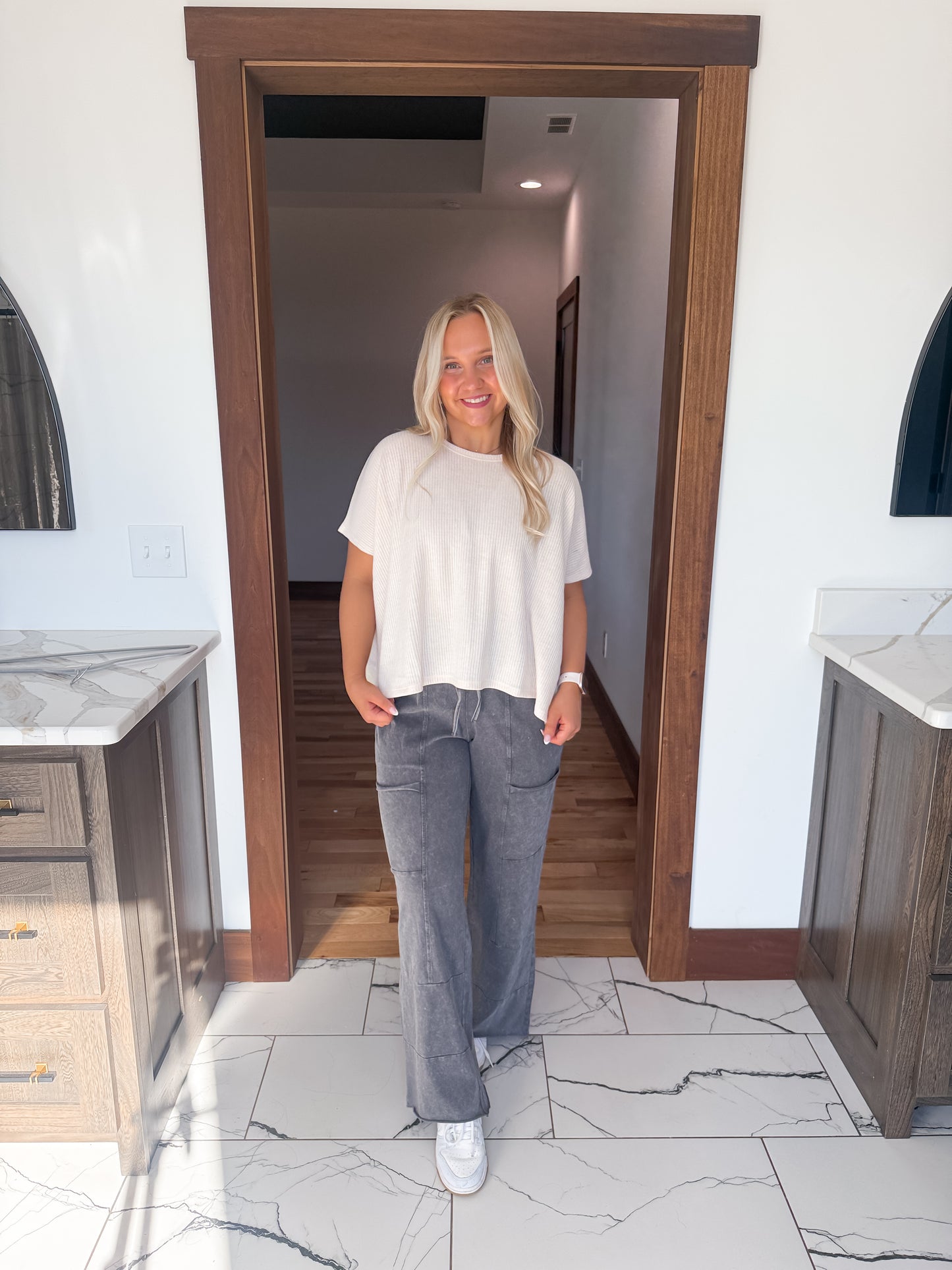 129. Mineral Wash Raw Hem Pants