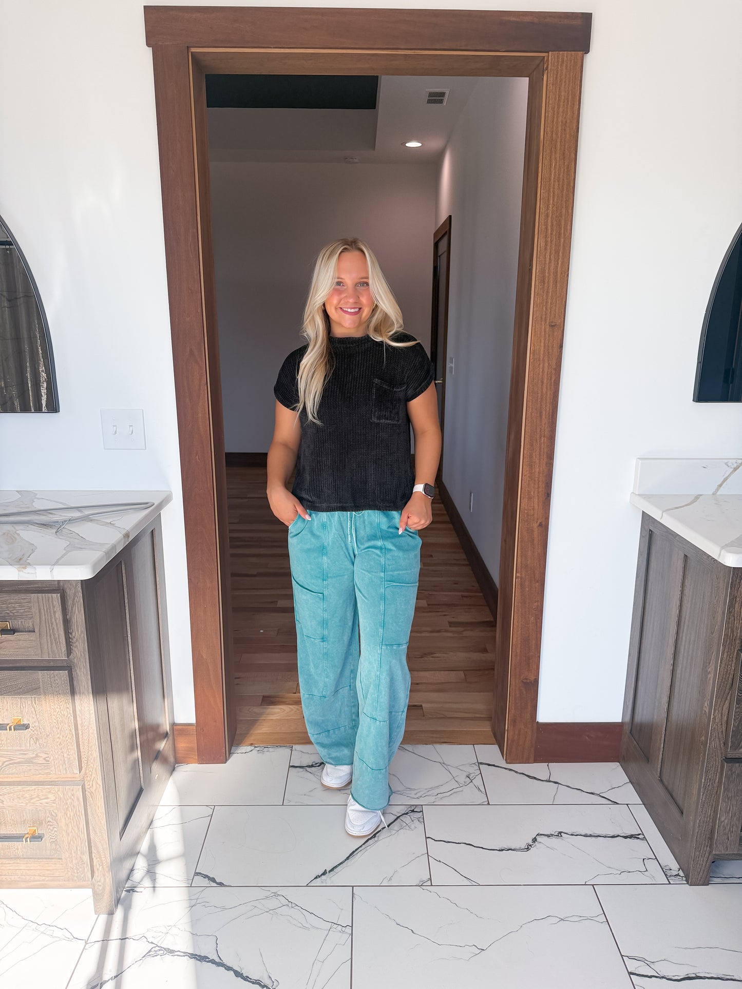 129. Mineral Wash Raw Hem Pants