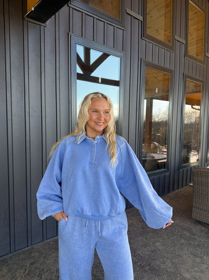 158. Acid Wash Fleece Button Pullover