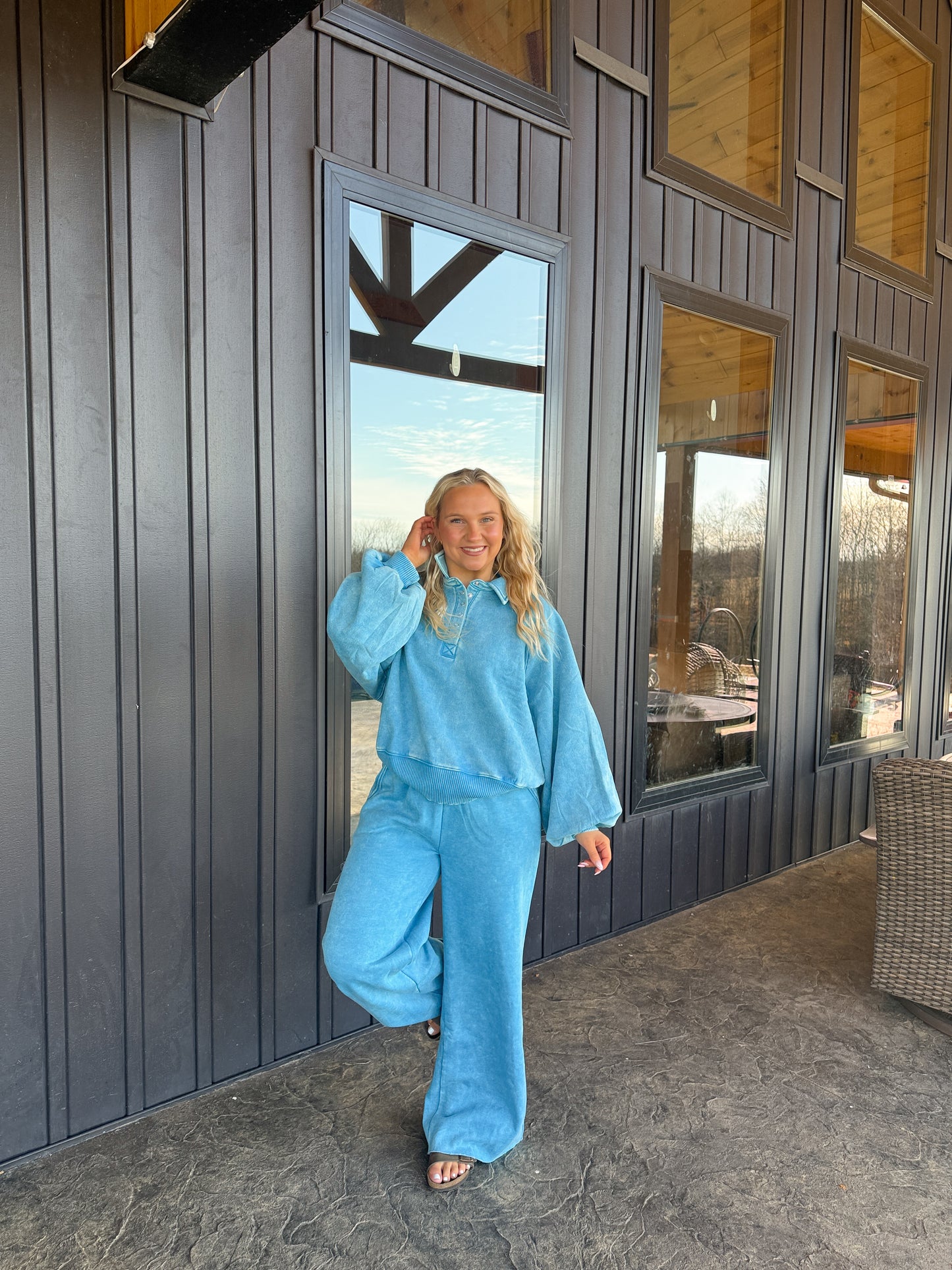 158. Acid Wash Fleece Button Pullover