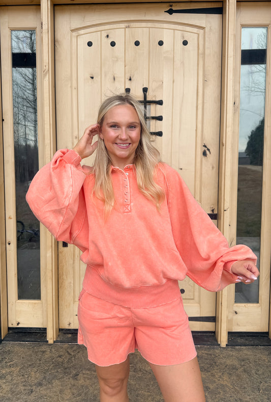 158. Acid Wash Fleece Button Pullover