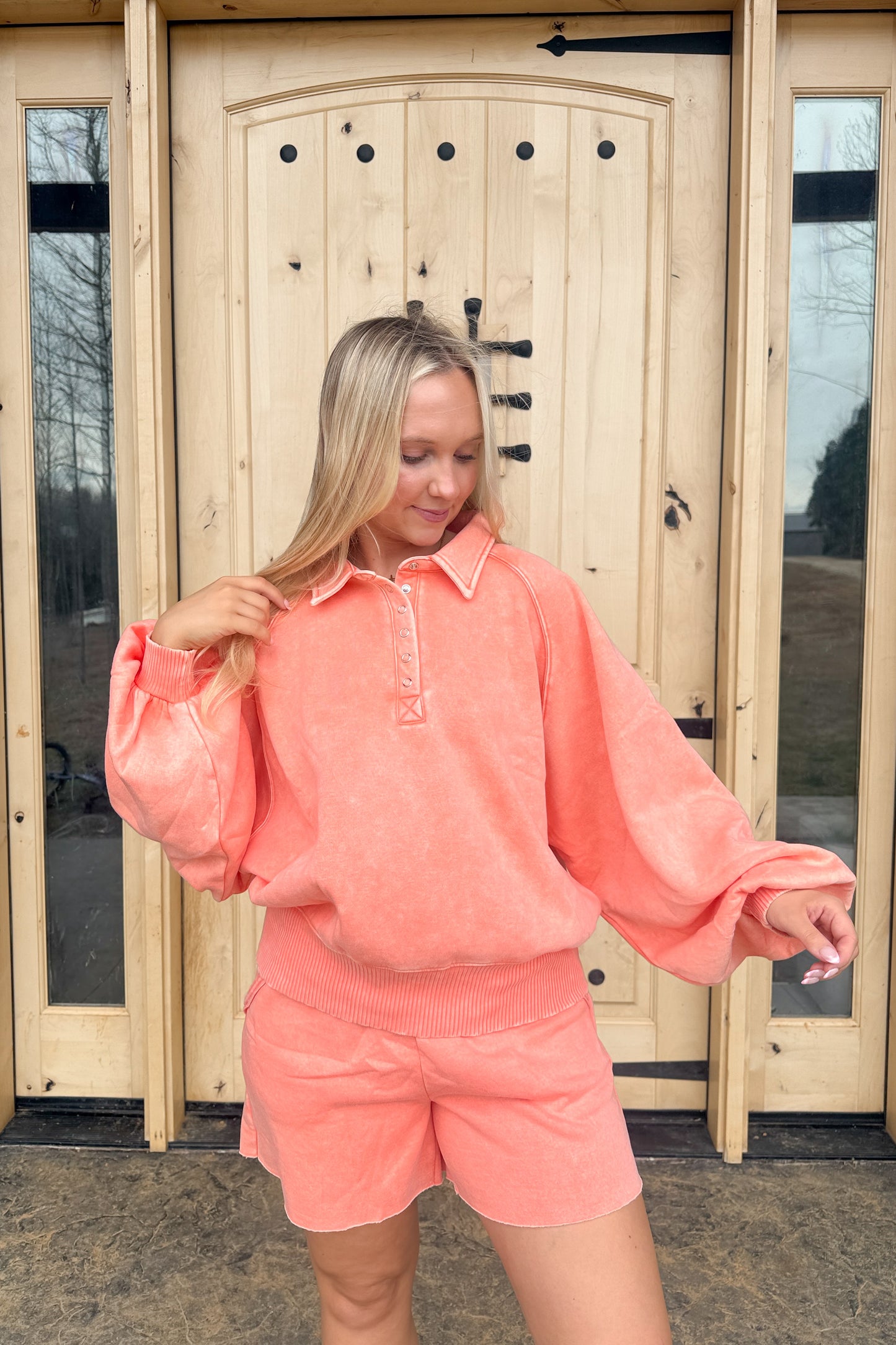 158. Acid Wash Fleece Button Pullover