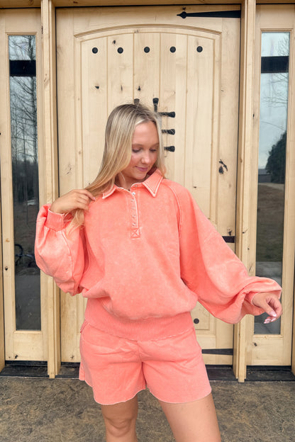 158. Acid Wash Fleece Button Pullover