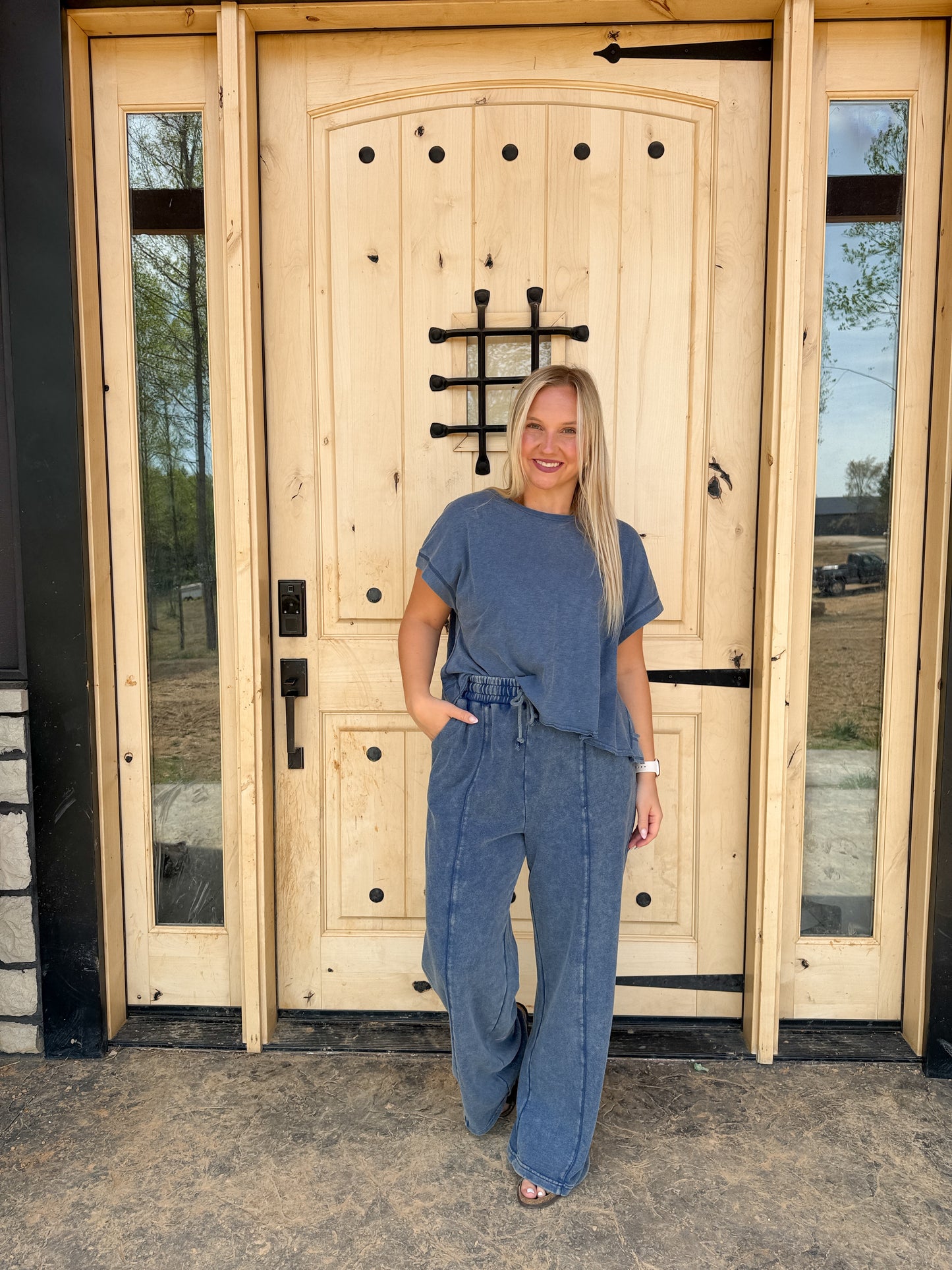 #199. Acid Wash French Terry Wide-Leg Pants