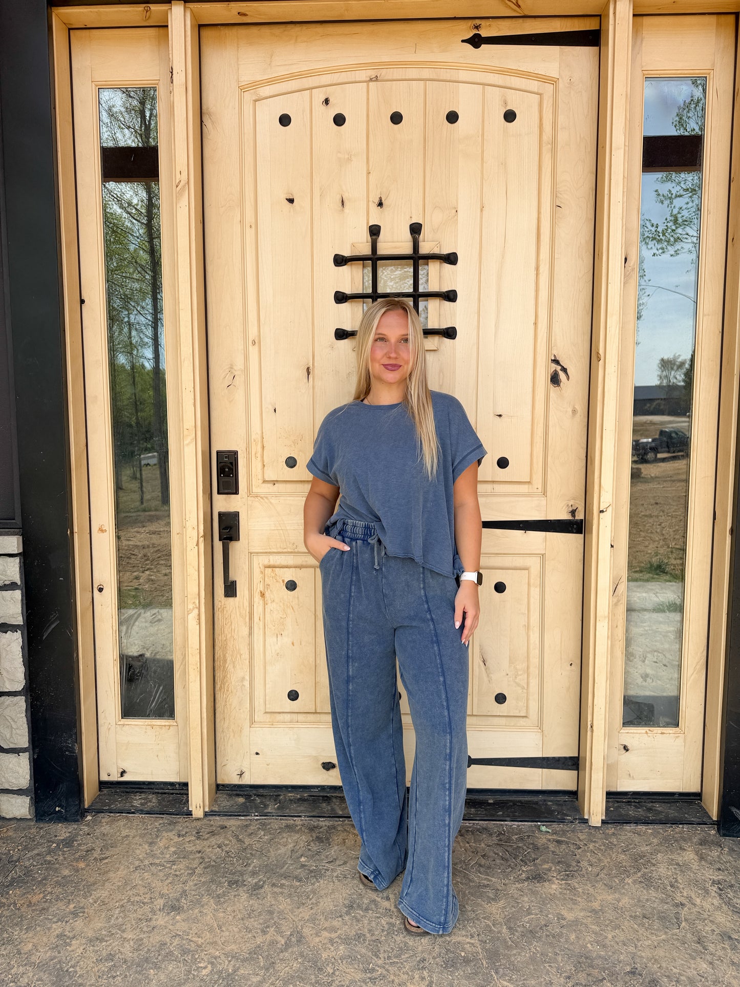 #199. Acid Wash French Terry Wide-Leg Pants