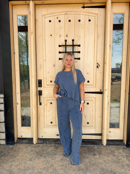 #199. Acid Wash French Terry Wide-Leg Pants