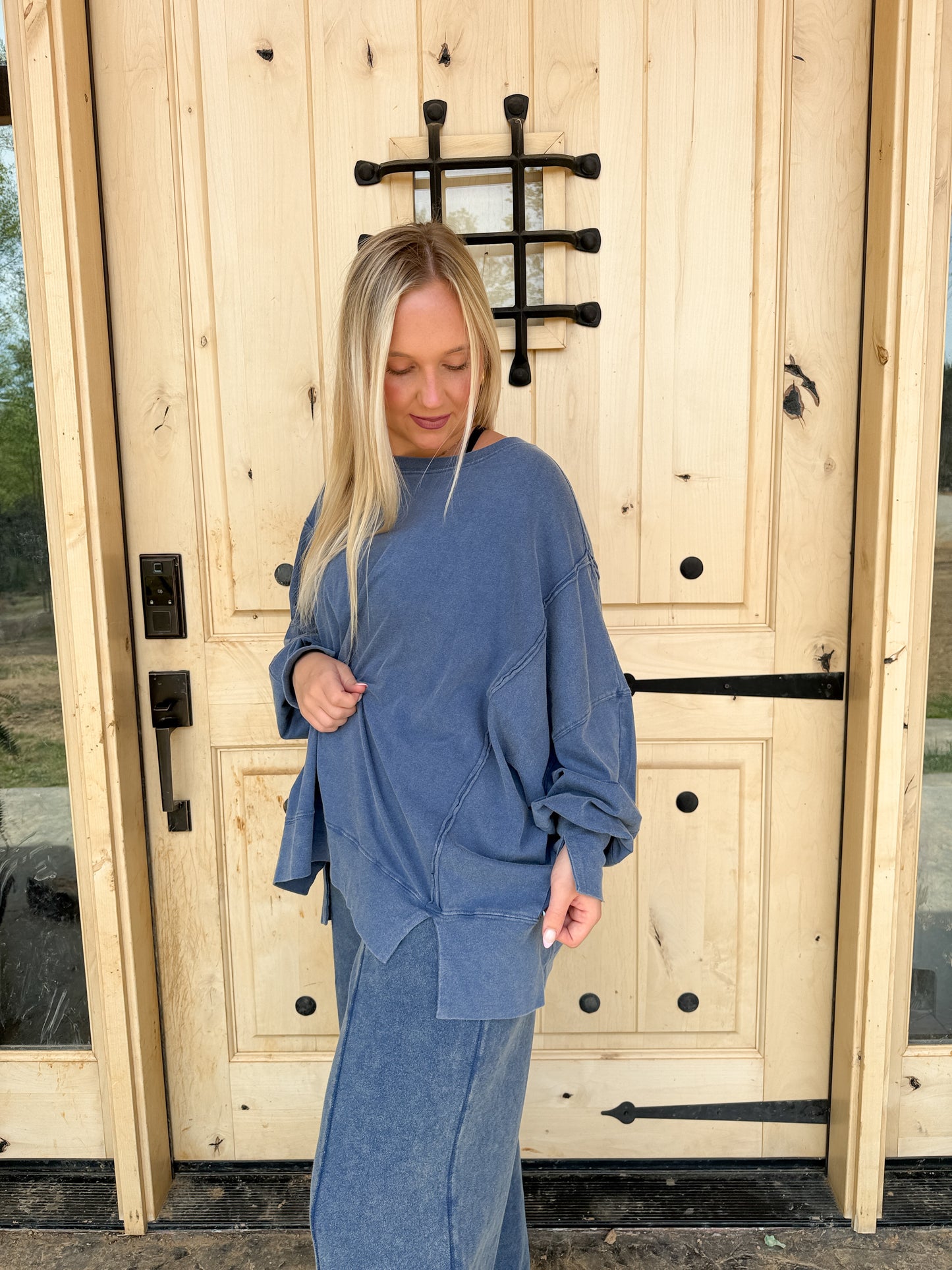 #201. Oversized Seam Detail Long Sleeve Top