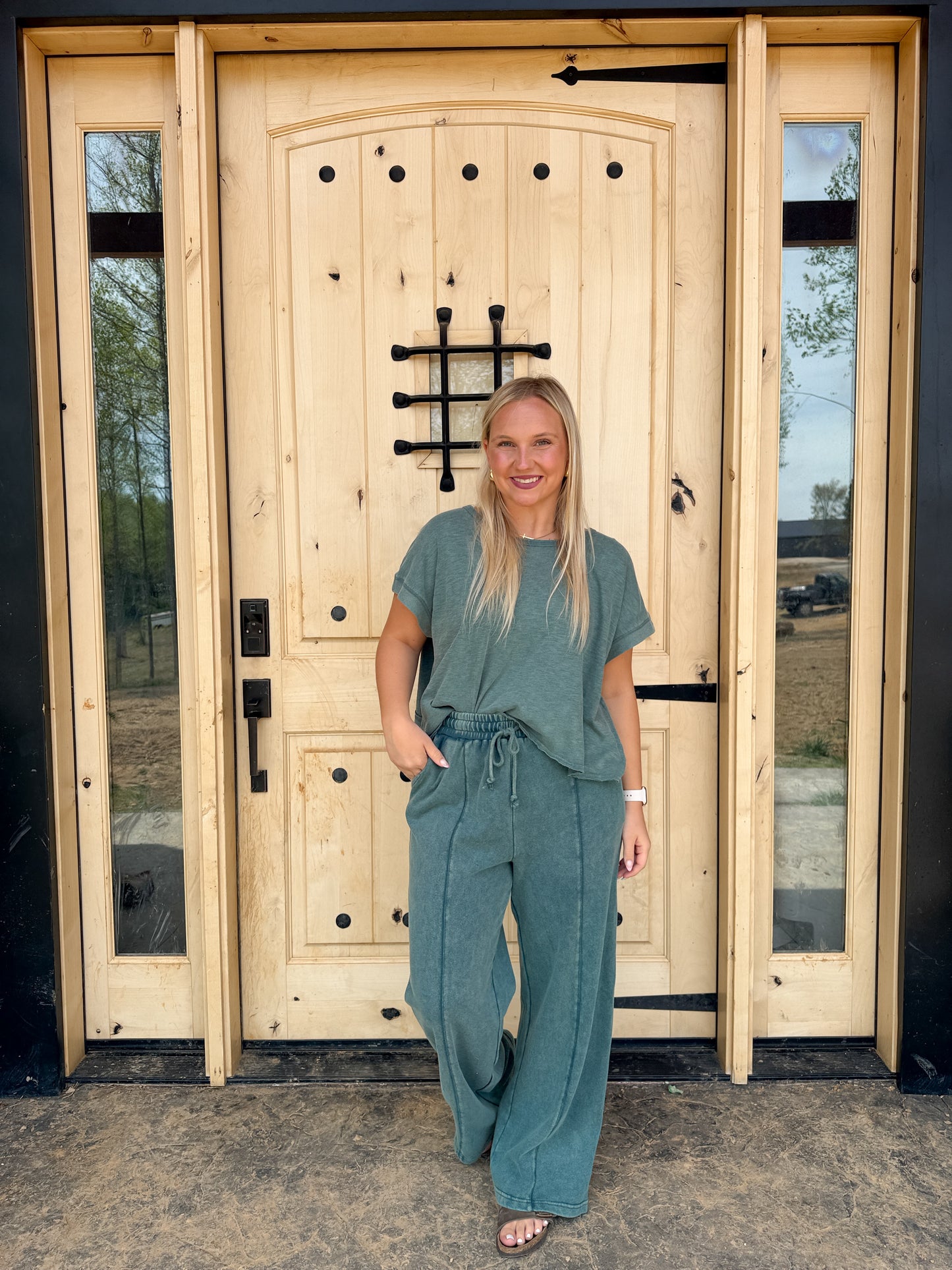 #199. Acid Wash French Terry Wide-Leg Pants