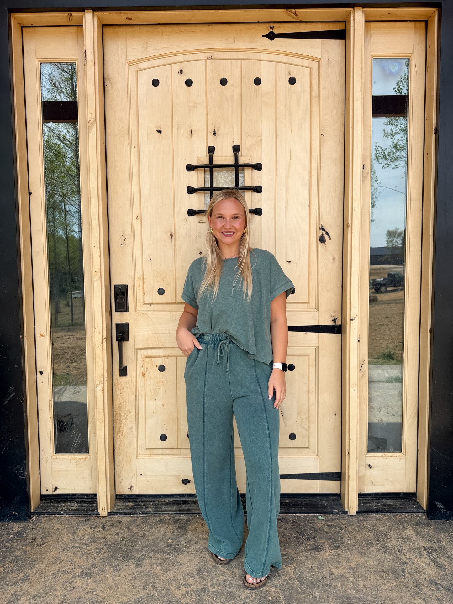 #199. Acid Wash French Terry Wide-Leg Pants