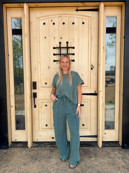 #199. Acid Wash French Terry Wide-Leg Pants