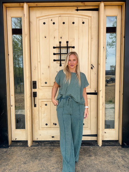 #199. Acid Wash French Terry Wide-Leg Pants