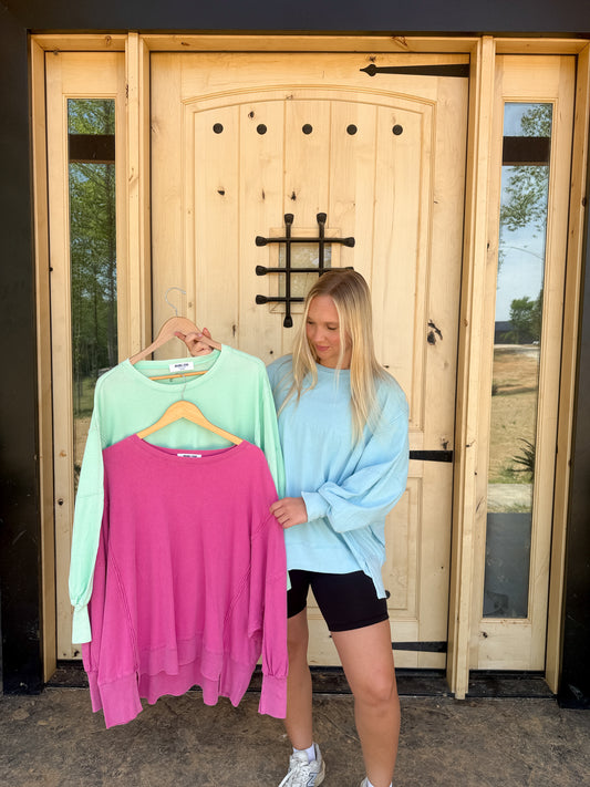 #201. Oversized Seam Detail Long Sleeve Top