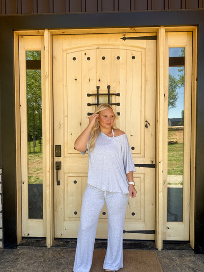 #13. V-neck oversized top & pants set