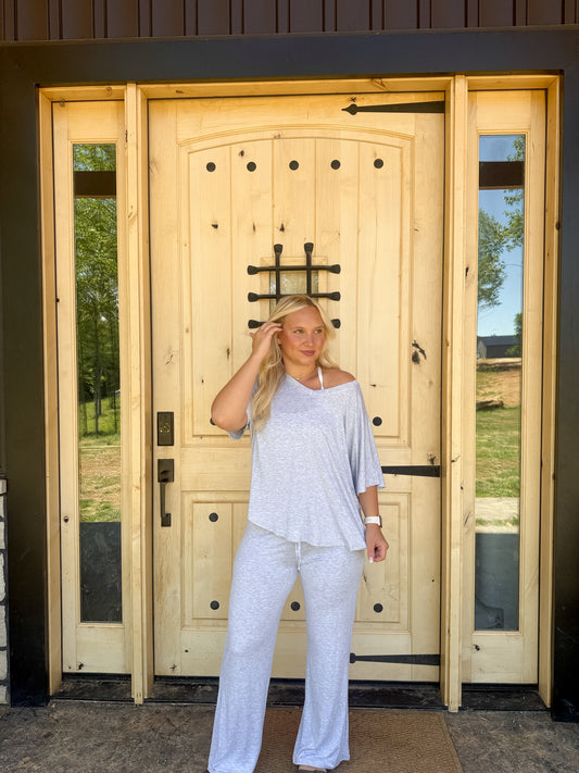 #13. V-neck oversized top & pants set