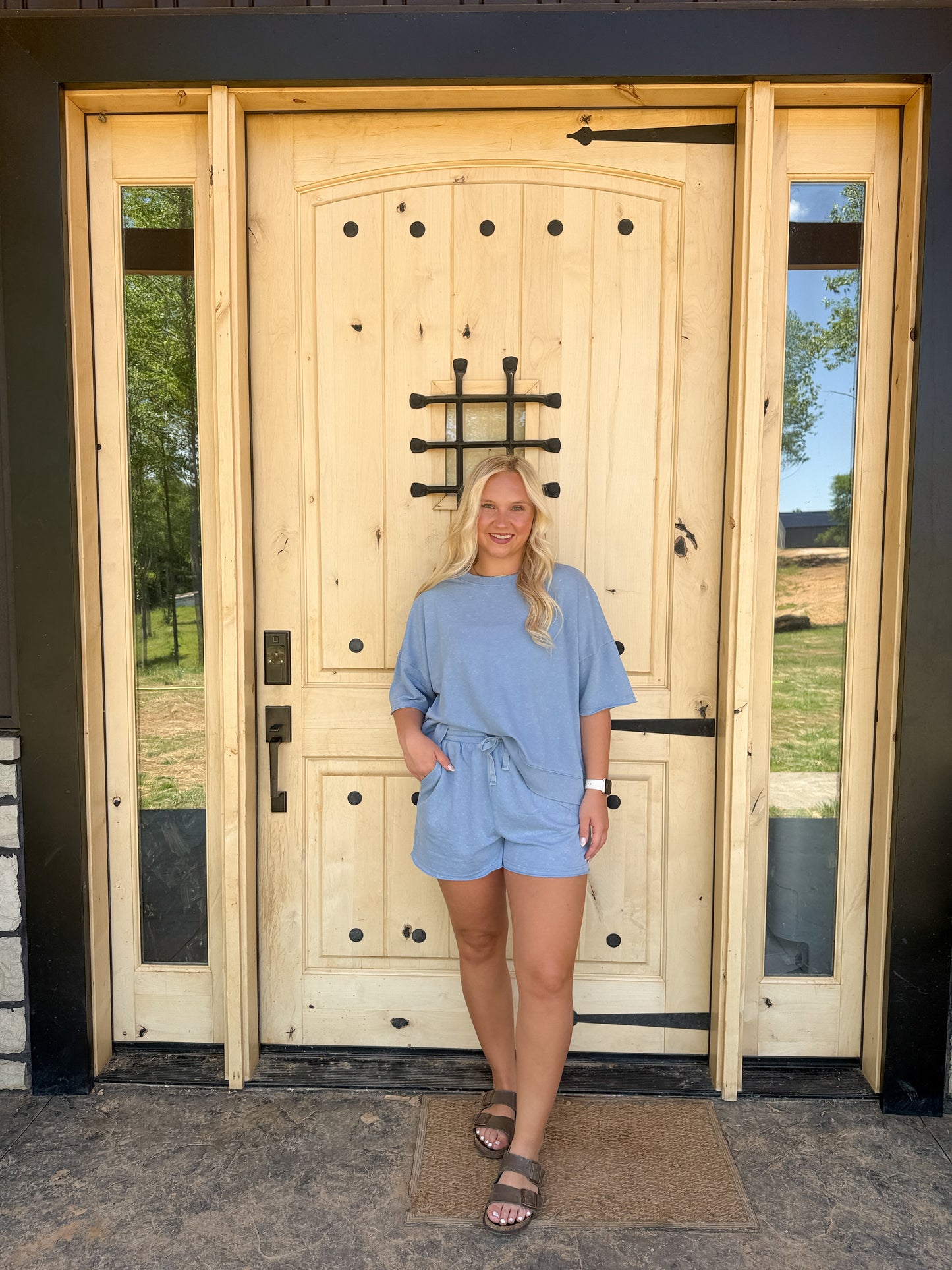 #196. Mineral Washed Knit Casual Top and Shorts
