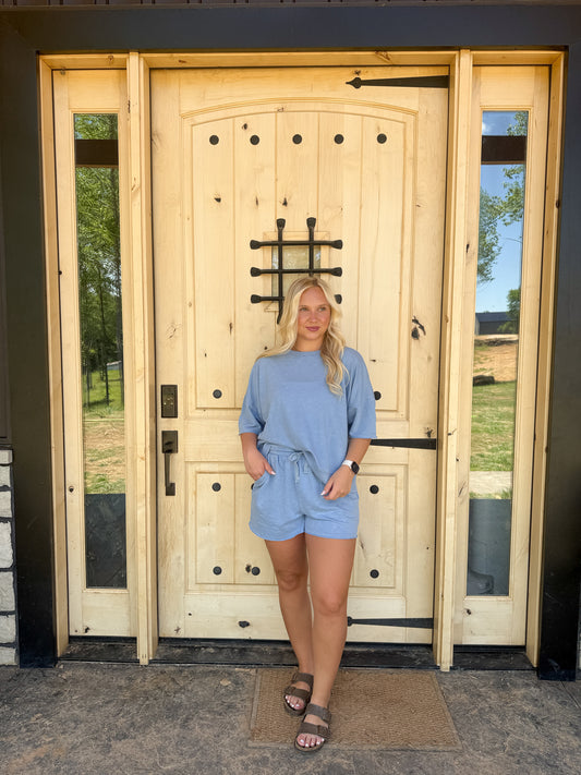 #196. Mineral Washed Knit Casual Top and Shorts