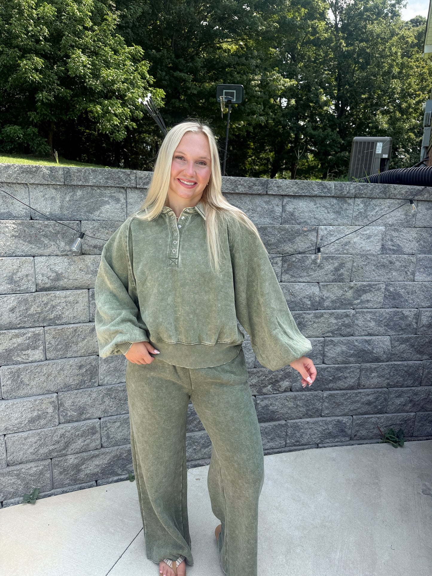 #64. Fall Acid Washed Button Pullover