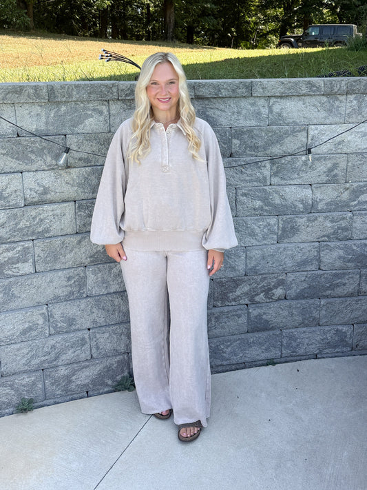 #64. Fall Acid Washed Button Pullover