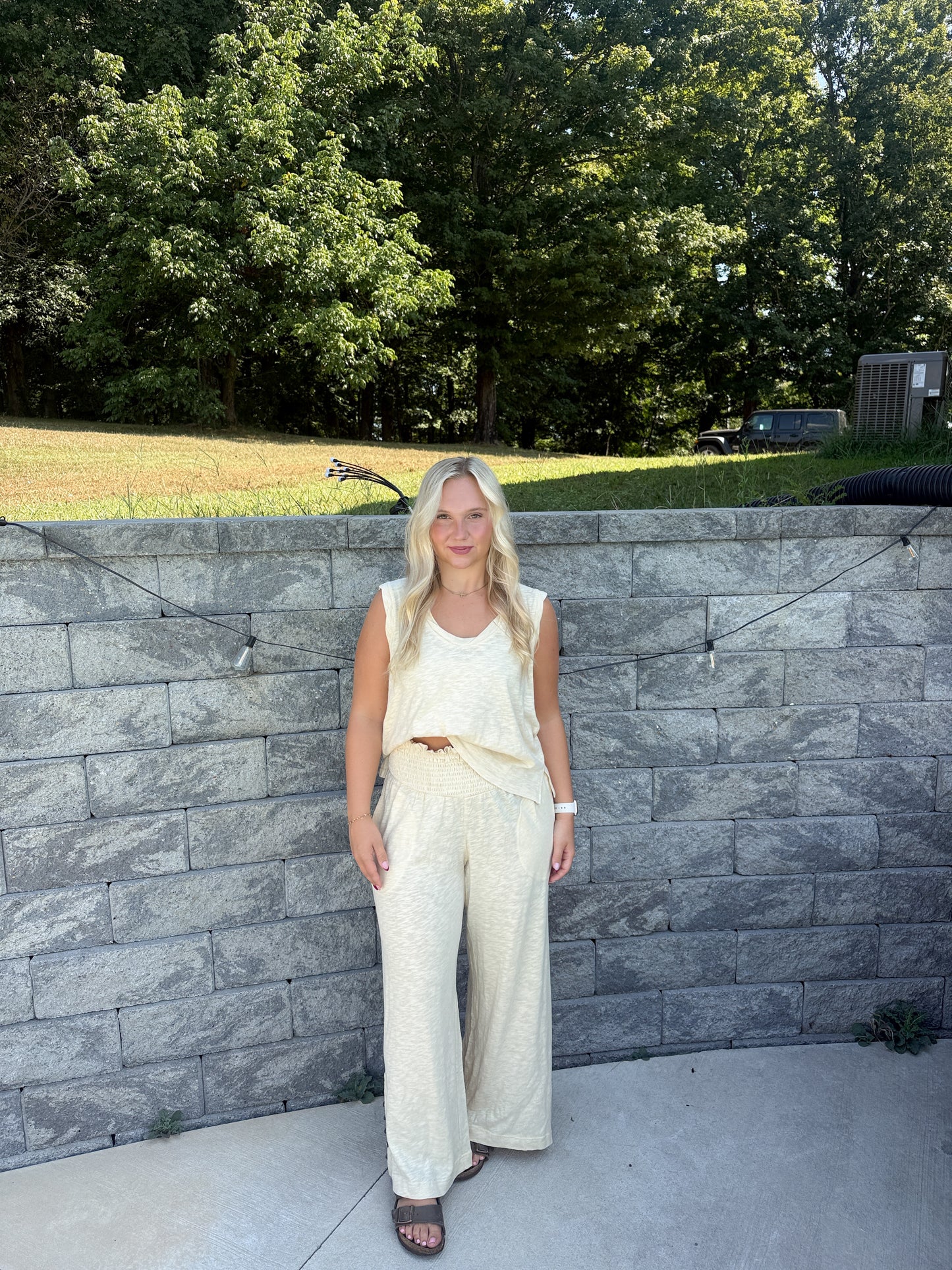 #93. Heathered Smocked Waist Lounge Set