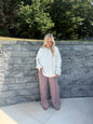 #106. Raw Rolled Edge Henley Relaxed Pullover Sweate