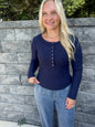 #105. Fitted Long Sleeve Ribbed Henley Knit Top