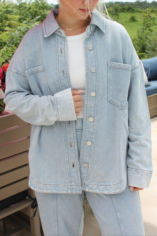 #60. Acid Washed Denim Button Up Jacket