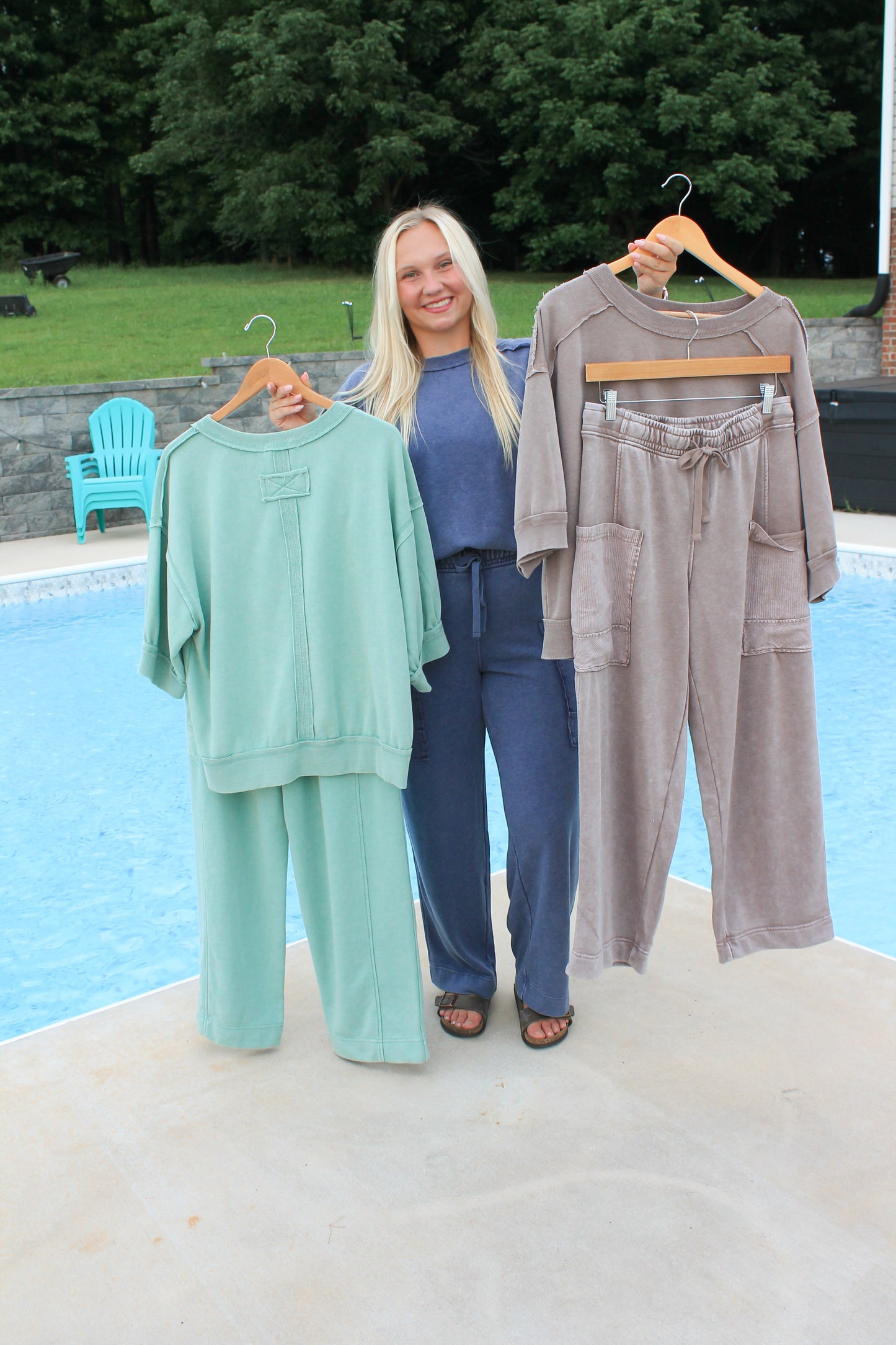 #64. Mineral Washed Puff Sleeve Set