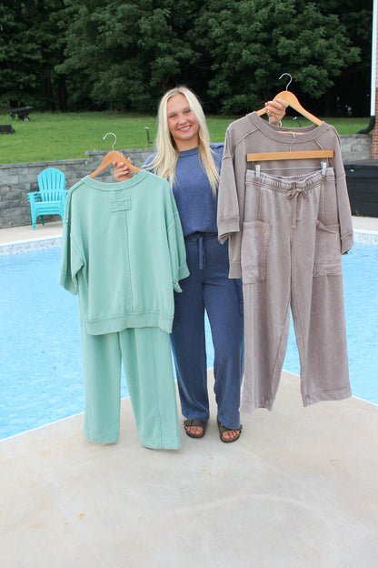 #64. Mineral Washed Puff Sleeve Set